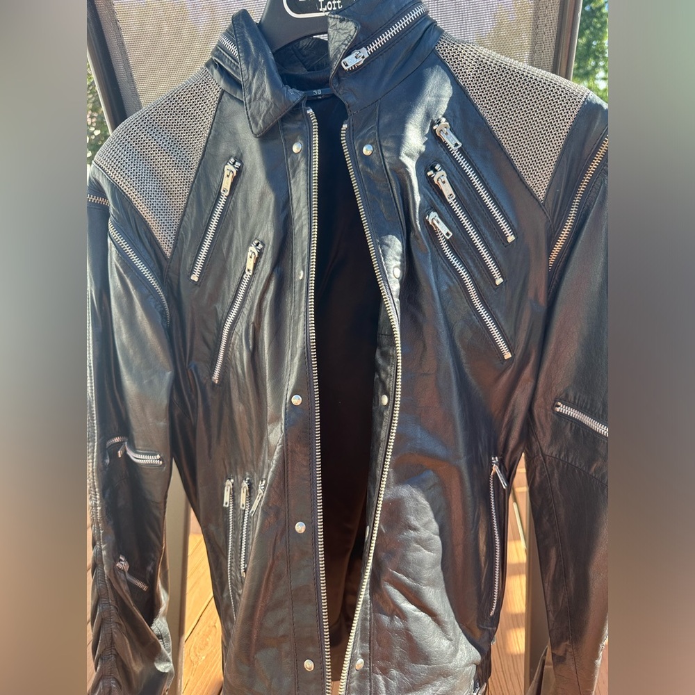 Vintage Michael Jackson MJ Beat It Genuine Black Leather Jacket With Silver Mesh - Picture 2 of 14
